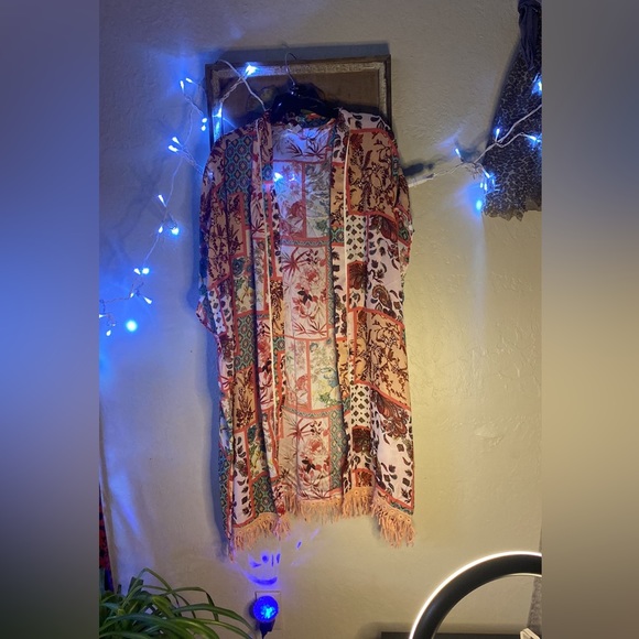 Women’s Bohemian patchwork blush combo with tassels kimono/coverup kimono - Picture 3 of 12